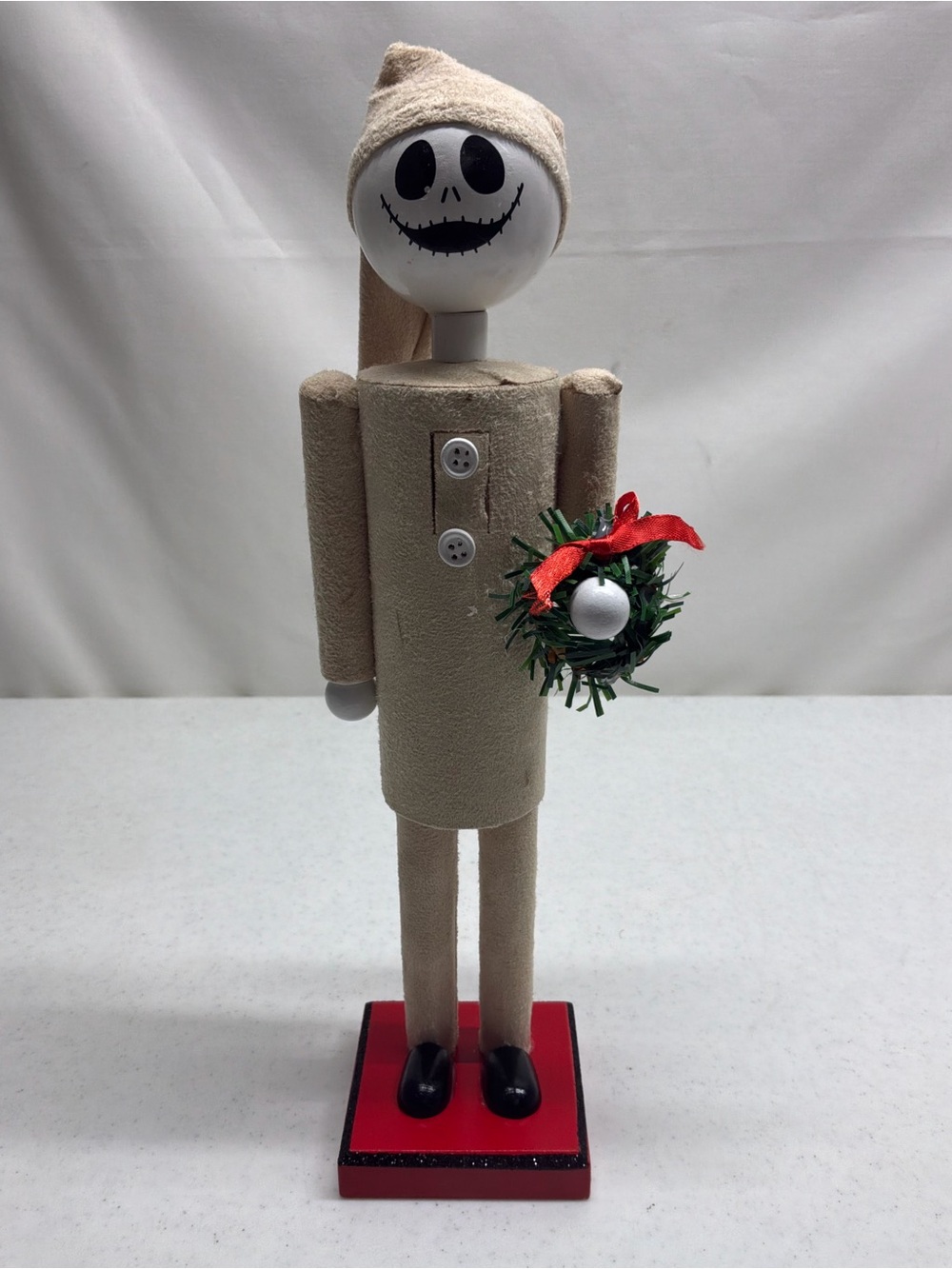 Disney Jack Skeleton Nutcracker Figurine with Red Wreath 12" Tall